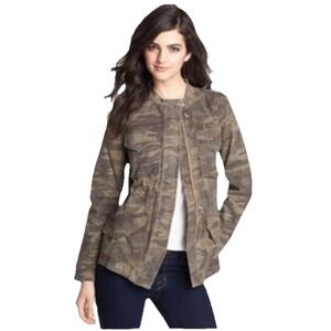 Sanctuary Green Camouflage Utility Full Zip Cinch Waist‎ Rolled Cuff Jacket Sz M